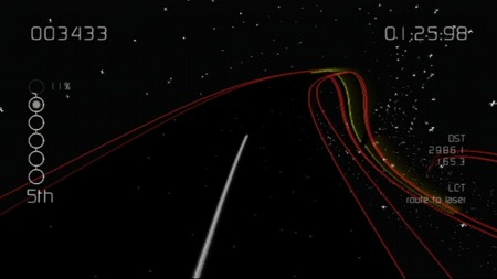 画像集#005のサムネイル/Wiiウェア「ライトストリーム」の配信が本日スタート。闇に浮かぶ7色のラインがゴールを目指して疾走するレースゲーム