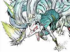 「GOD WARS 〜時をこえて〜」,竹安佐和記氏のイラストで八百万の神々「風神」「雷神」「鹿神」「白蛇神」「猪神」「九尾のキツネ」を紹介