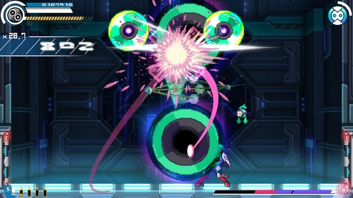 画像ギャラリー No.020のサムネイル画像 / 「白き鋼鉄のX THE OUT OF GUNVOLT」は様々なシステムを使い,希望の歌姫と共に戦う,厨二感満載の横スクロールアクションだ