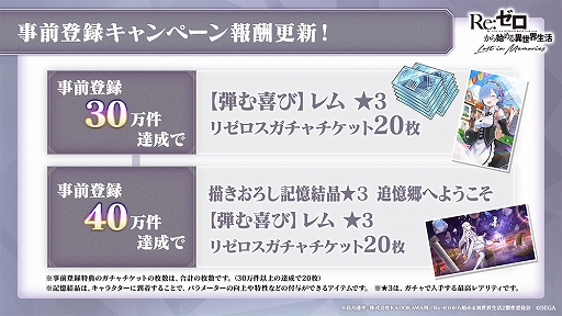 画像ギャラリー No.002のサムネイル画像 / 「リゼロス」，事前登録40万人達成で装備アイテム「記憶結晶★3」をプレゼント
