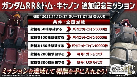 画像集 No.004のサムネイル画像 / 「機動戦士ガンダム 戦場の絆II」,11月1日アップデートで“ガンダムRR”と“ドム・キャノン”を実装。追加記念ミッションも開催