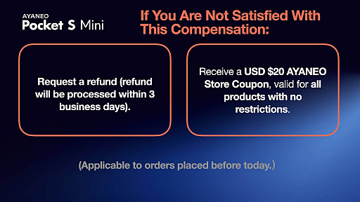 画像ギャラリー No.004のサムネイル画像 / 「AYANEO Pocket S Mini」,バッテリー容量が仕様と異なる4700mAhで出荷。補償として,約90ドルの別機種を無償配付
