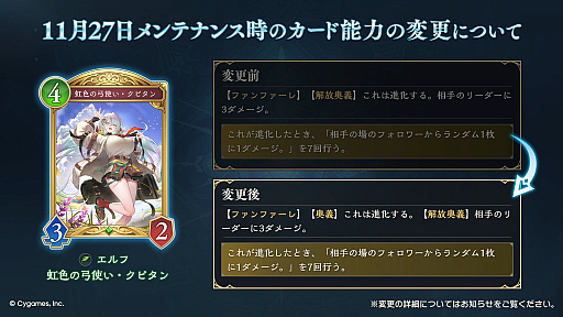 画像ギャラリー No.002のサムネイル画像 / 「シャドバWB」,11月27日に「豊麗なるローズクイーン」「虹色の弓使い・クピタン」「風の理・イーウィヤ」のカード能力変更を実施