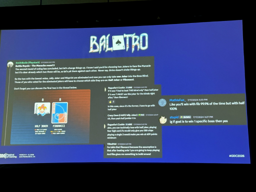 画像ギャラリー No.009のサムネイル画像 / 小さなスタジオの大ヒットインディーゲーム「Balatro」は，どうやって自立的なコミュニティを育てたのか。DiscordとReddit運営の実践［GDC 2026］