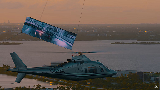 画像ギャラリー No.001のサムネイル画像 / ヘリで吊り下げた巨大スクリーンを使い,「NINJA GAIDEN 4」を空中でプレイ。壮大すぎるチャレンジのムービー公開