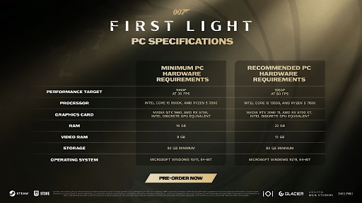 画像ギャラリー No.001のサムネイル画像 / 「007 First Light」,PC版スペックを公開。ストレージ容量80GB以上,推奨GPUスペックはRTX 3060Ti以上,最低はGTX 1660以上