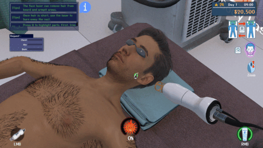 画像ギャラリー No.005のサムネイル画像 / 客のムダ毛をレーザーで焼き払おう。美意識の高い男性向けの脱毛サロンを経営する「脱毛サロンシミュレーター」,Steamストアページを公開