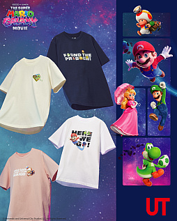 画像ギャラリー No.001のサムネイル画像 / 「ザ・スーパーマリオギャラクシー・ムービー」のUTコレクション,4月下旬に発売。マリオやヨッシーといったおなじみの面々をTシャツにデザイン