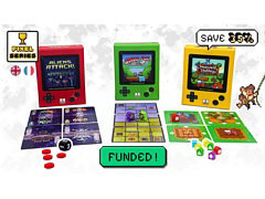 ゲームボーイのようなデザインの箱に入ったドット絵のカードでプレイする,ボードゲームのKickstarterキャンペーンが展開中